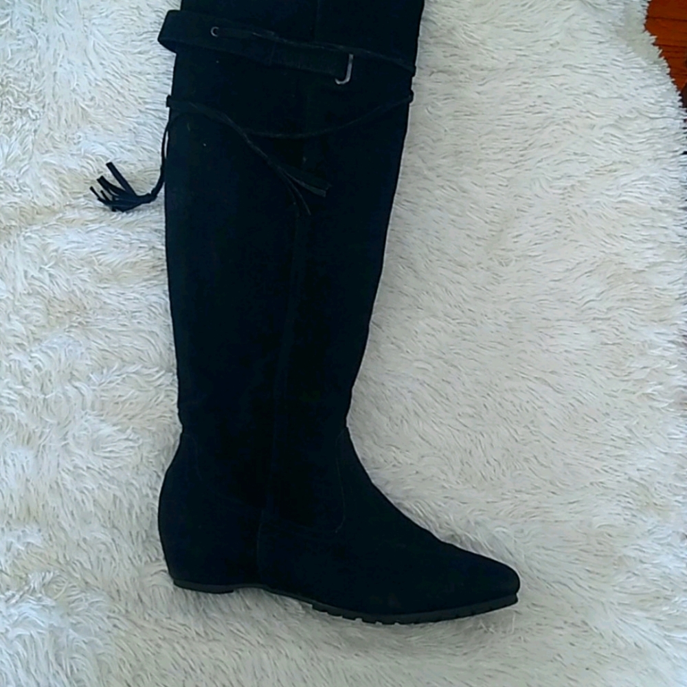 Black suede tall boots